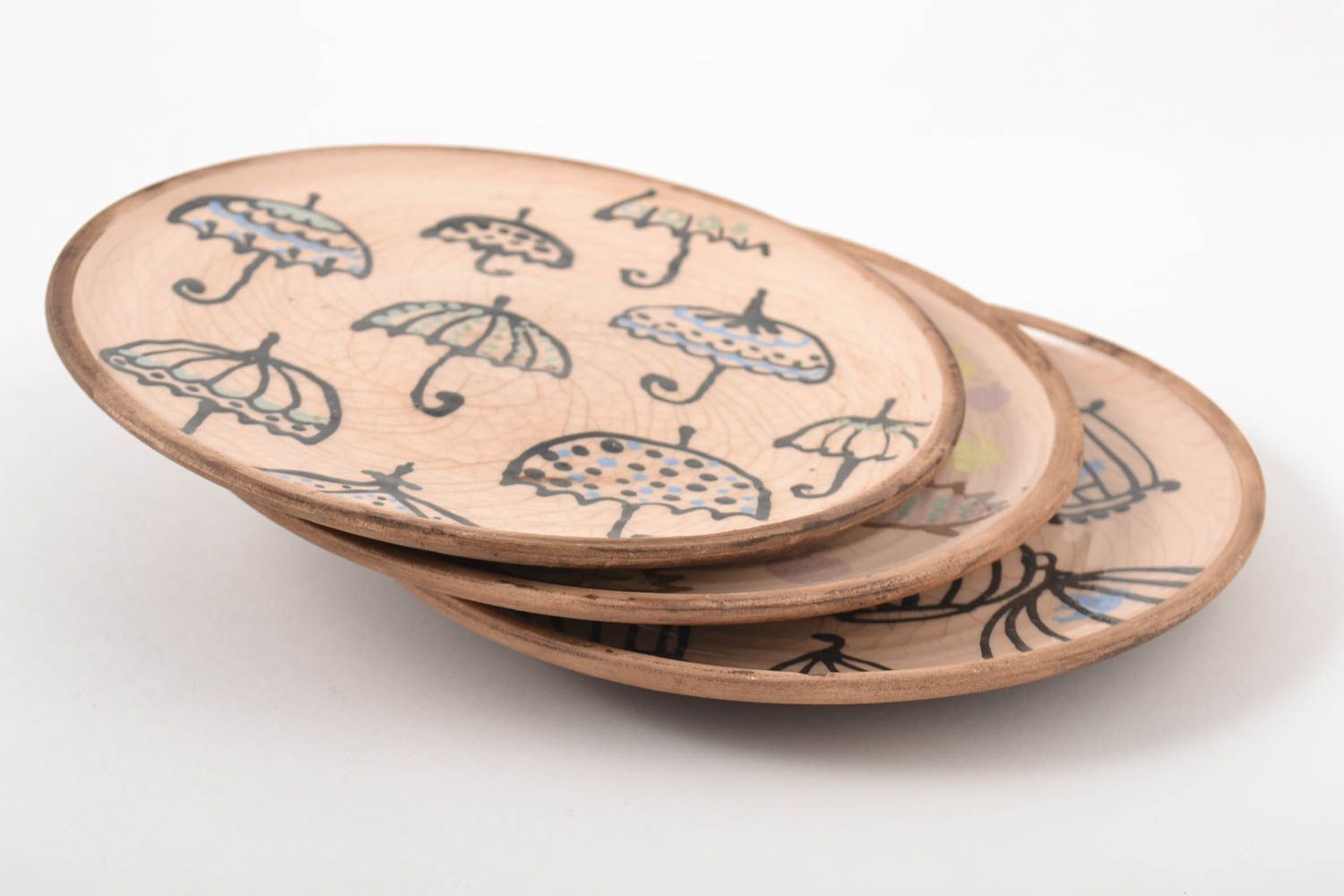 Керамические тарелки ручной работы глиняная посуда три расписные тарелки фото 2