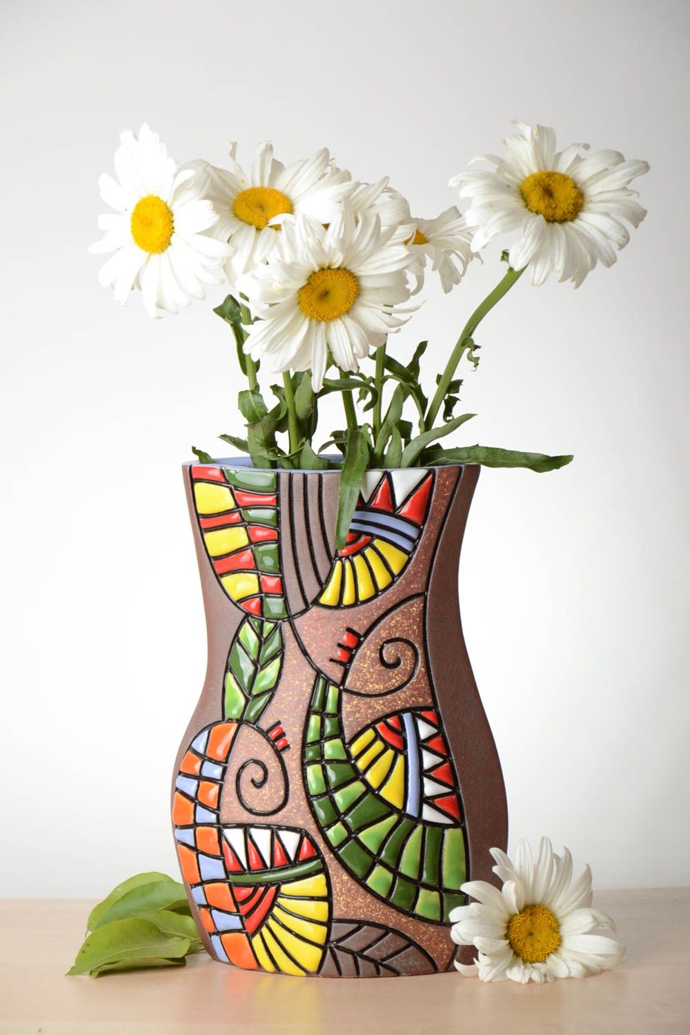 Vase argile fait main Déco maison à fleurs écologique design Cadeau original photo 1