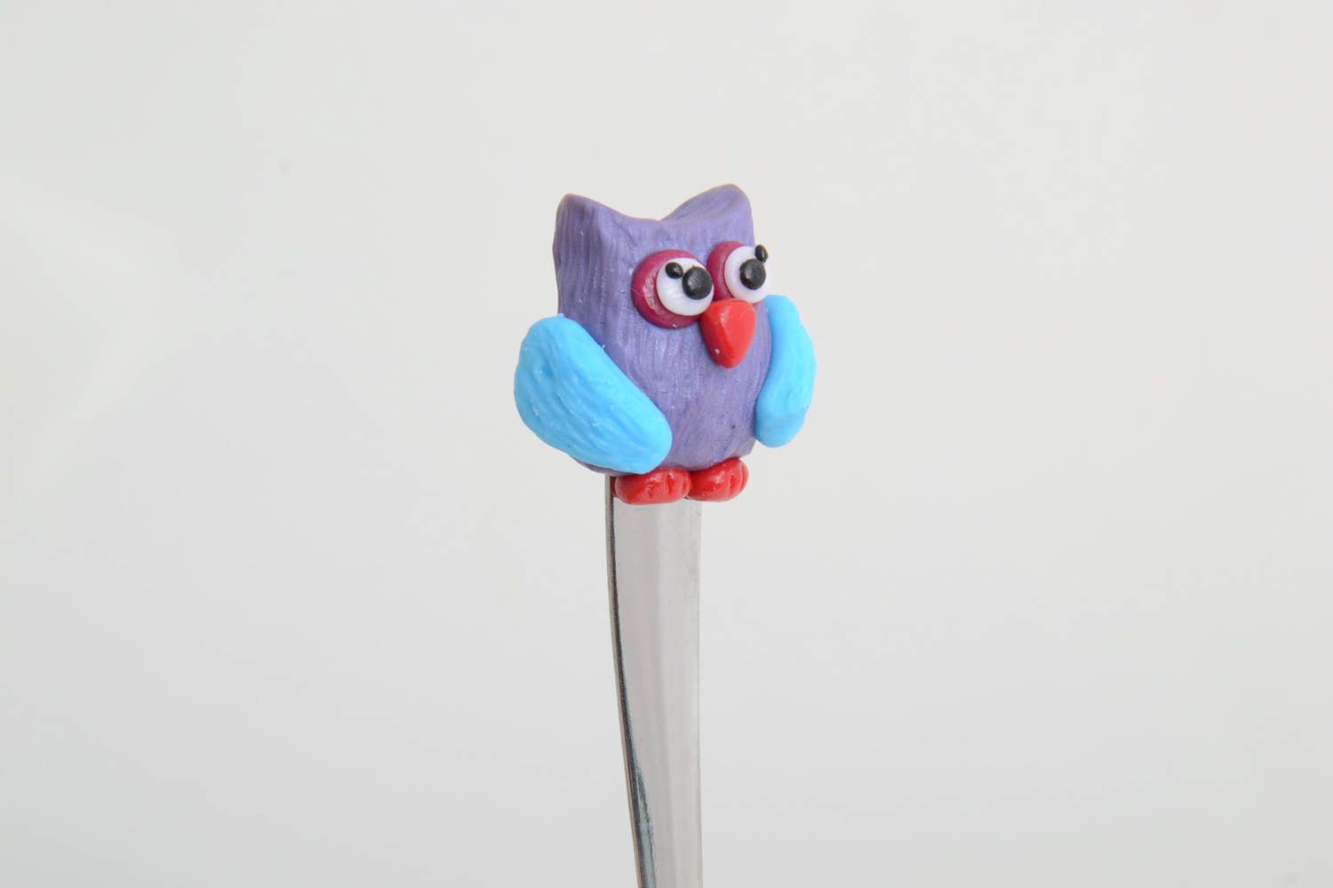 Чайная ложка с ручкой из полимерной глины ручной работы с совой фиолетовая фото 4