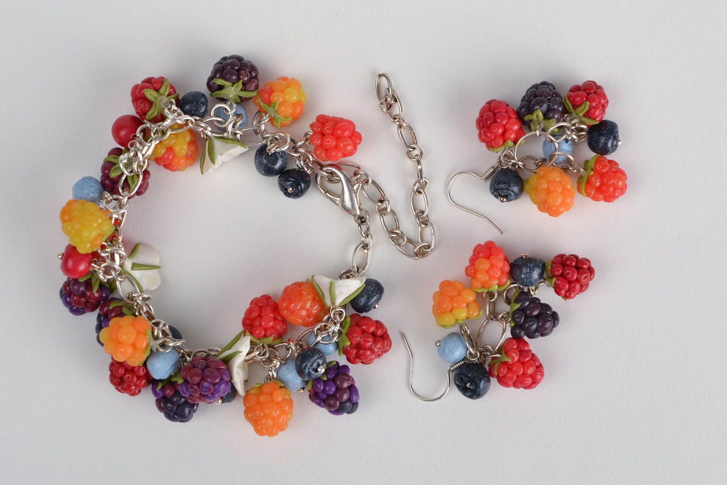 Beautiful stylish handmade polymer clay berry earrings and bracelet jewelry set photo 3
