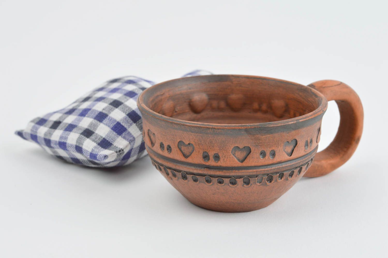 Handgemachte Keramik Tasse Keramik Becher Geschirr aus Ton mit Herzen hübsch  foto 1