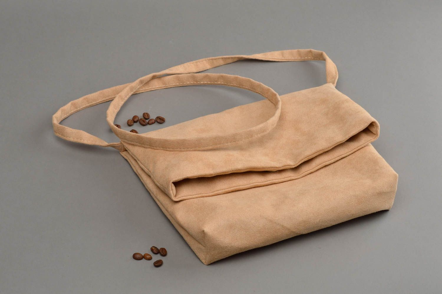 Handmade suede handbag beige fabric bag designer purses stylish accessories  photo 1