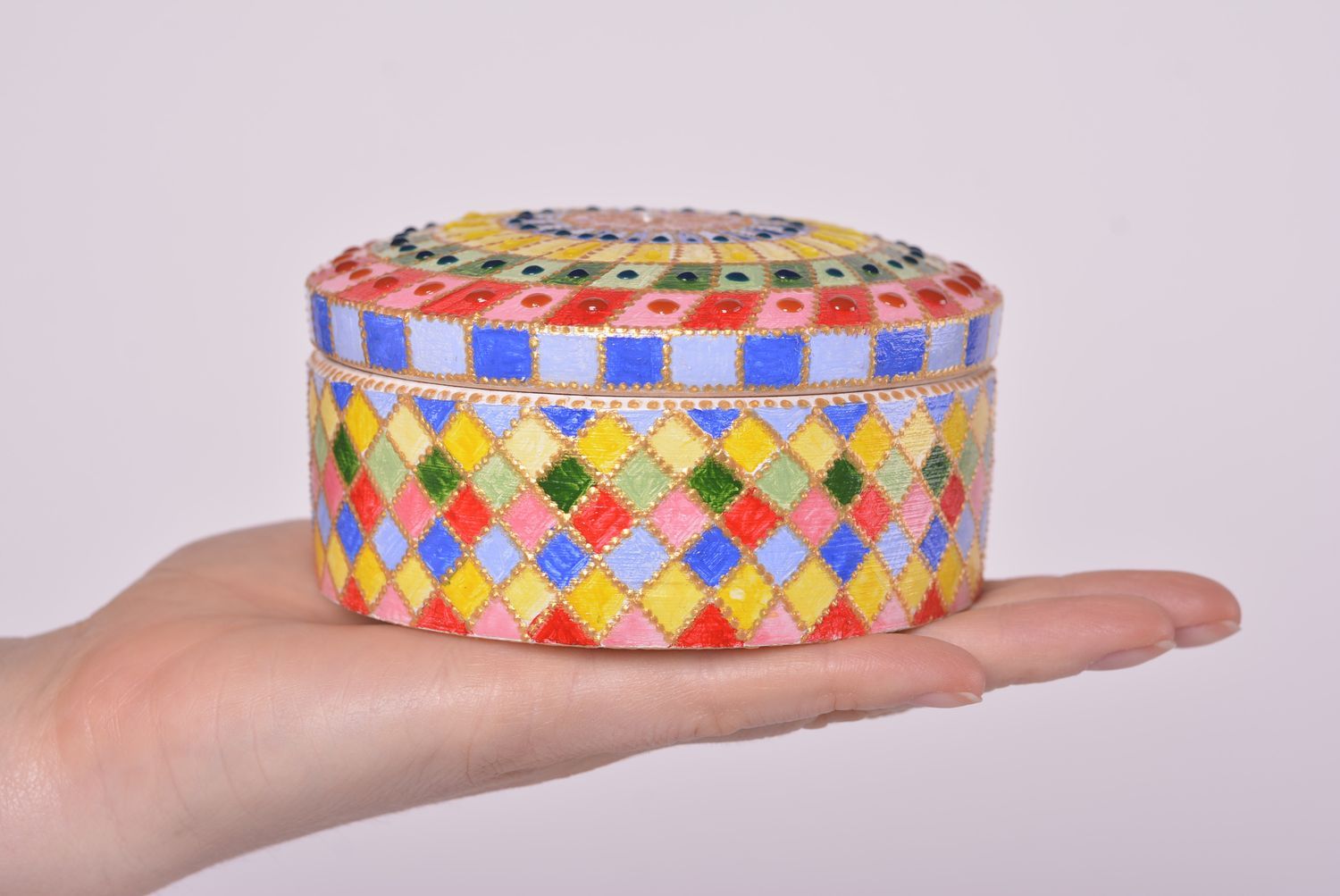 Boîte à bijoux fait main Boîte en bois ronde multicolore Décoration maison photo 4