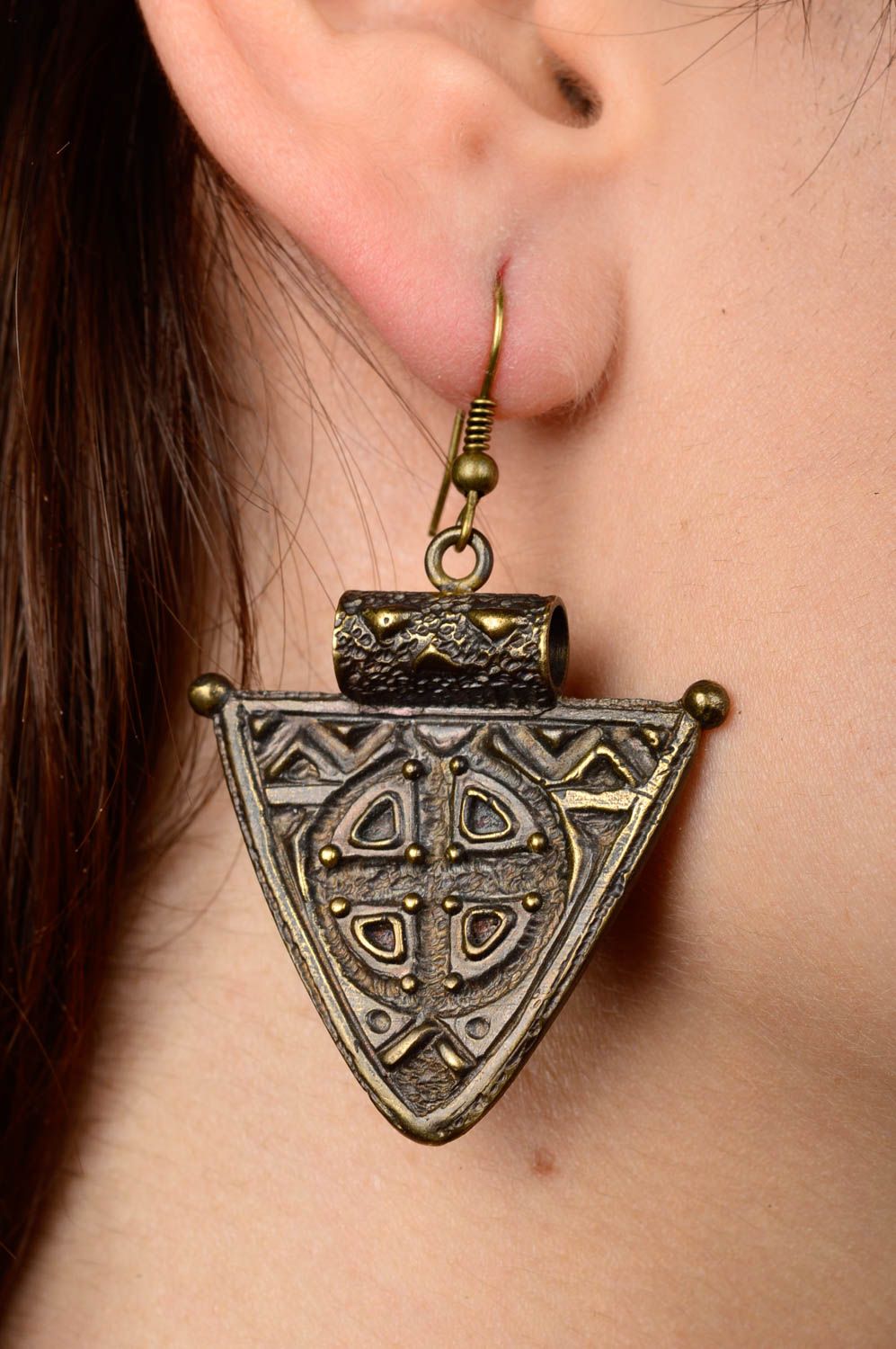 Beautiful handmade metal earrings stylish bronze earrings artisan jewelry photo 2