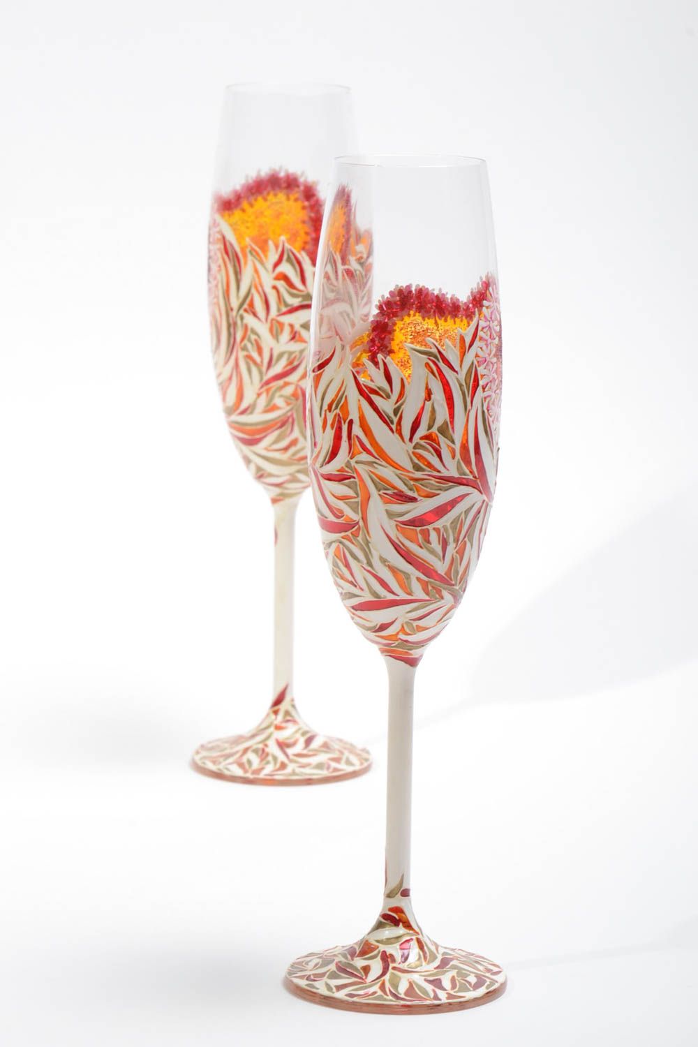 Ensemble de 2 flûtes à champagne en verre peintes faites main 40 cl originales photo 3