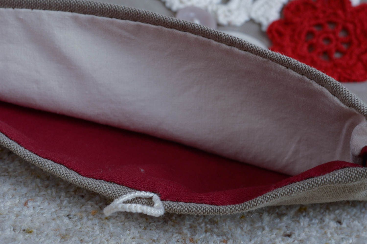 Сумка ручной работы сумка через плечо текстильная сумка с вязаным цветком серая фото 4