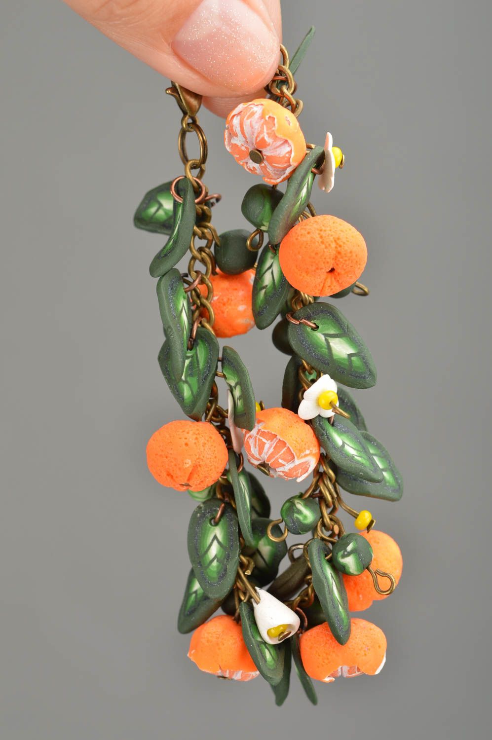 Beautiful bracelet made of polymer clay handmade designer accessory Oranges photo 4