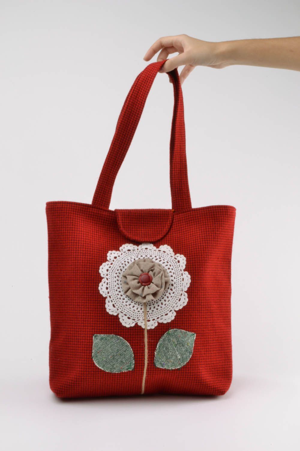 Rote Stofftasche Vintage-Blume foto 3