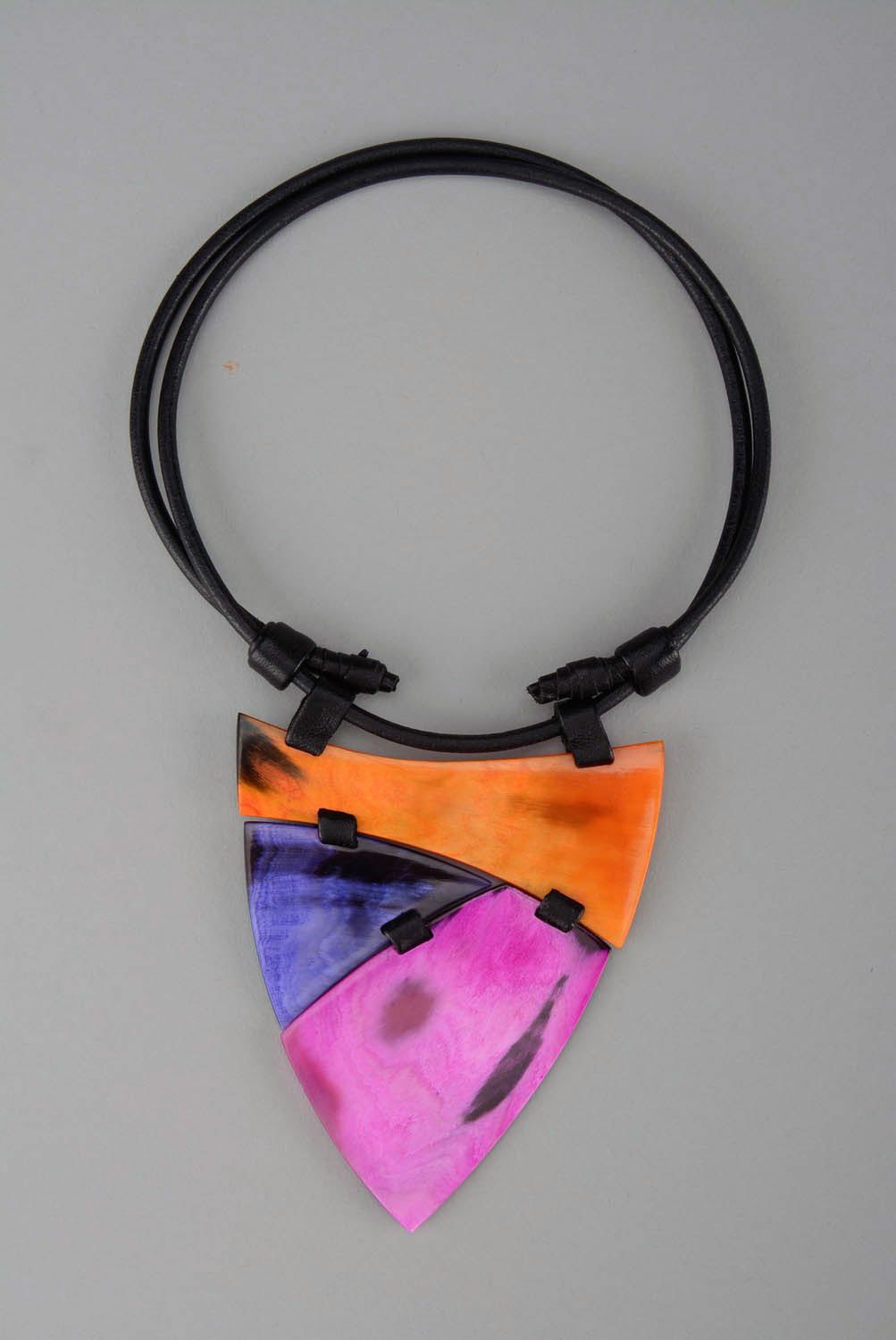 Necklace made of cow horn and genuine leather photo 3