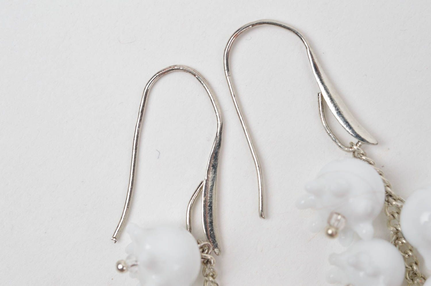 White elegant earrings handmade earrings with charms stylish glass jewelry  photo 4