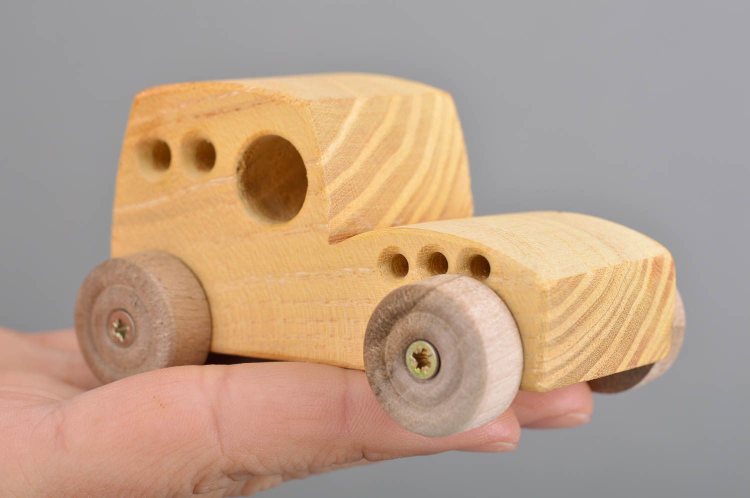 Eco friendly homemade designer children's wooden toy for boy Yellow Car photo 3
