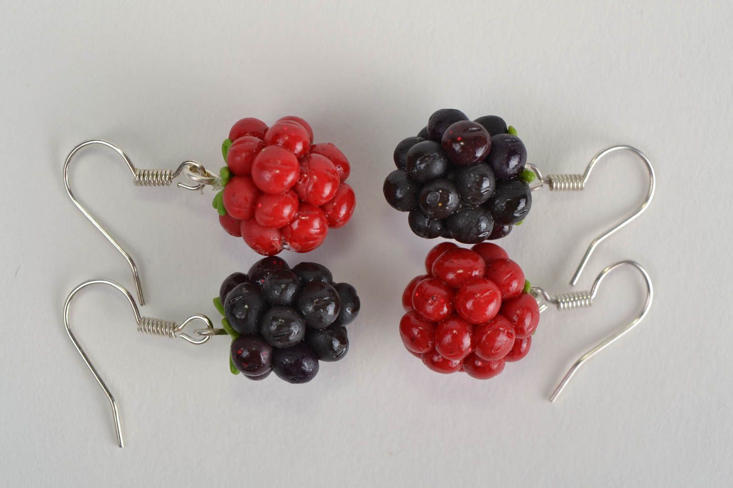 Handmade designer polymer clay bright earrings Raspberry set of 2 pairs photo 5