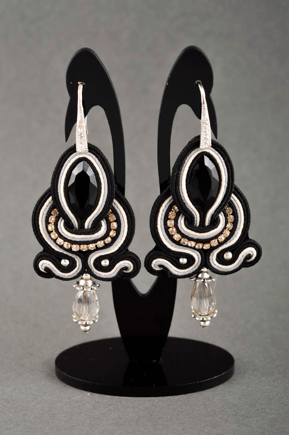 Long handmade soutache earrings textile earrings beaded earrings gifts for her photo 1