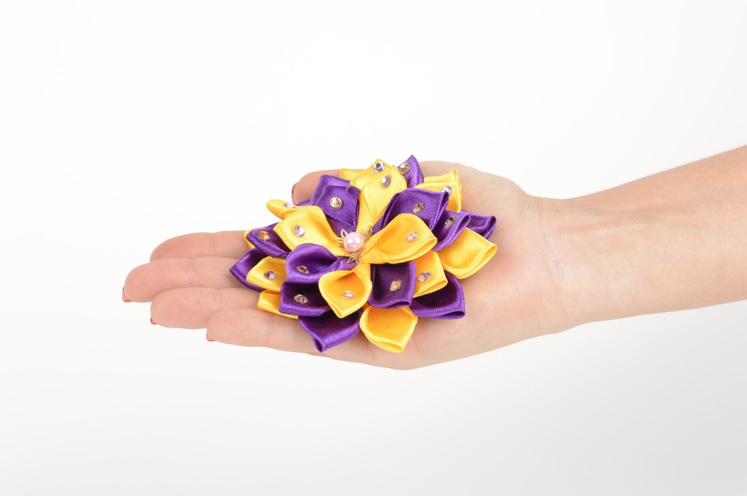 Gelb violette Blume Haarspange handgemachter Schmuck Accessoire für Mädchen foto 5