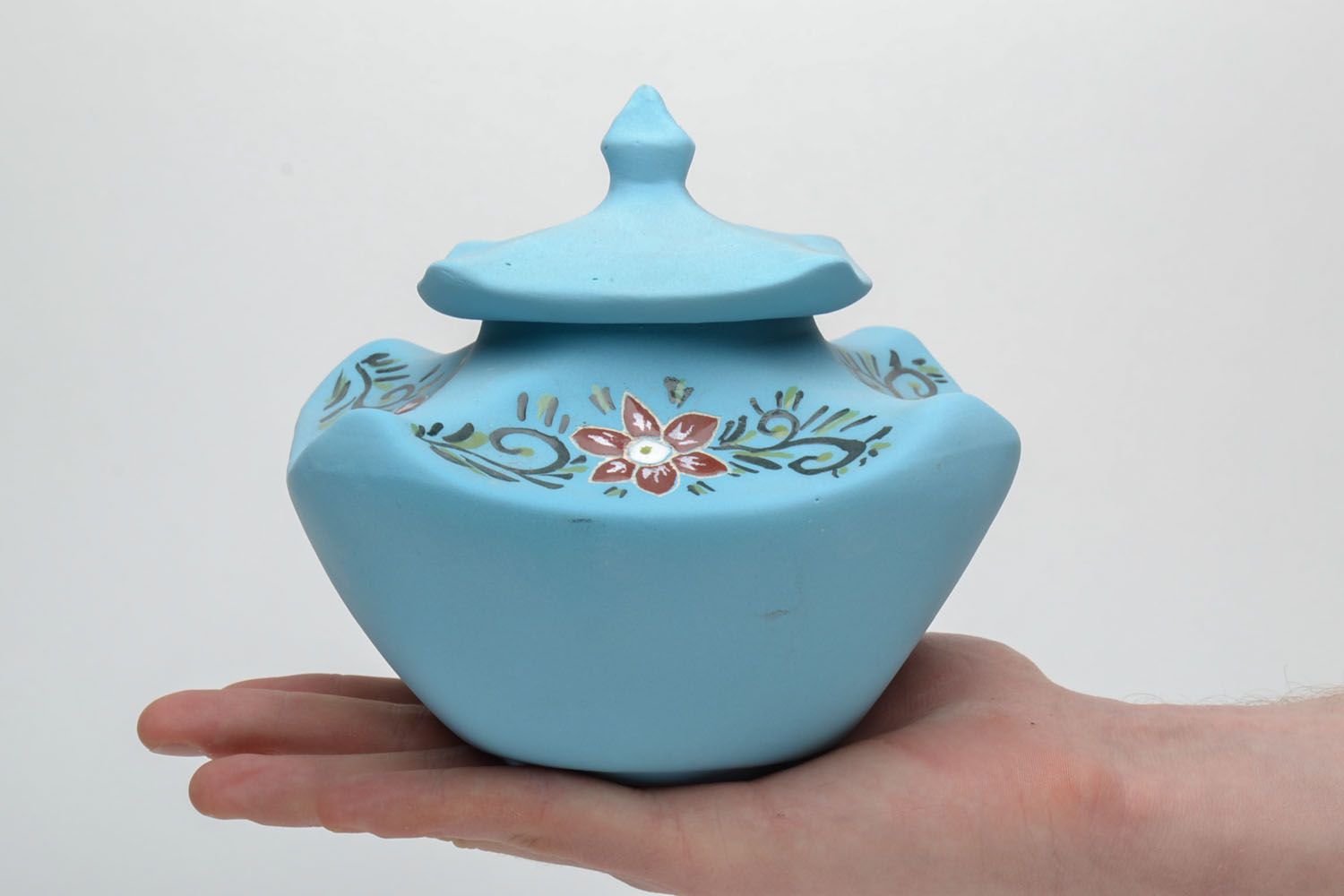 Beautiful blue ceramic sugar bowl photo 4