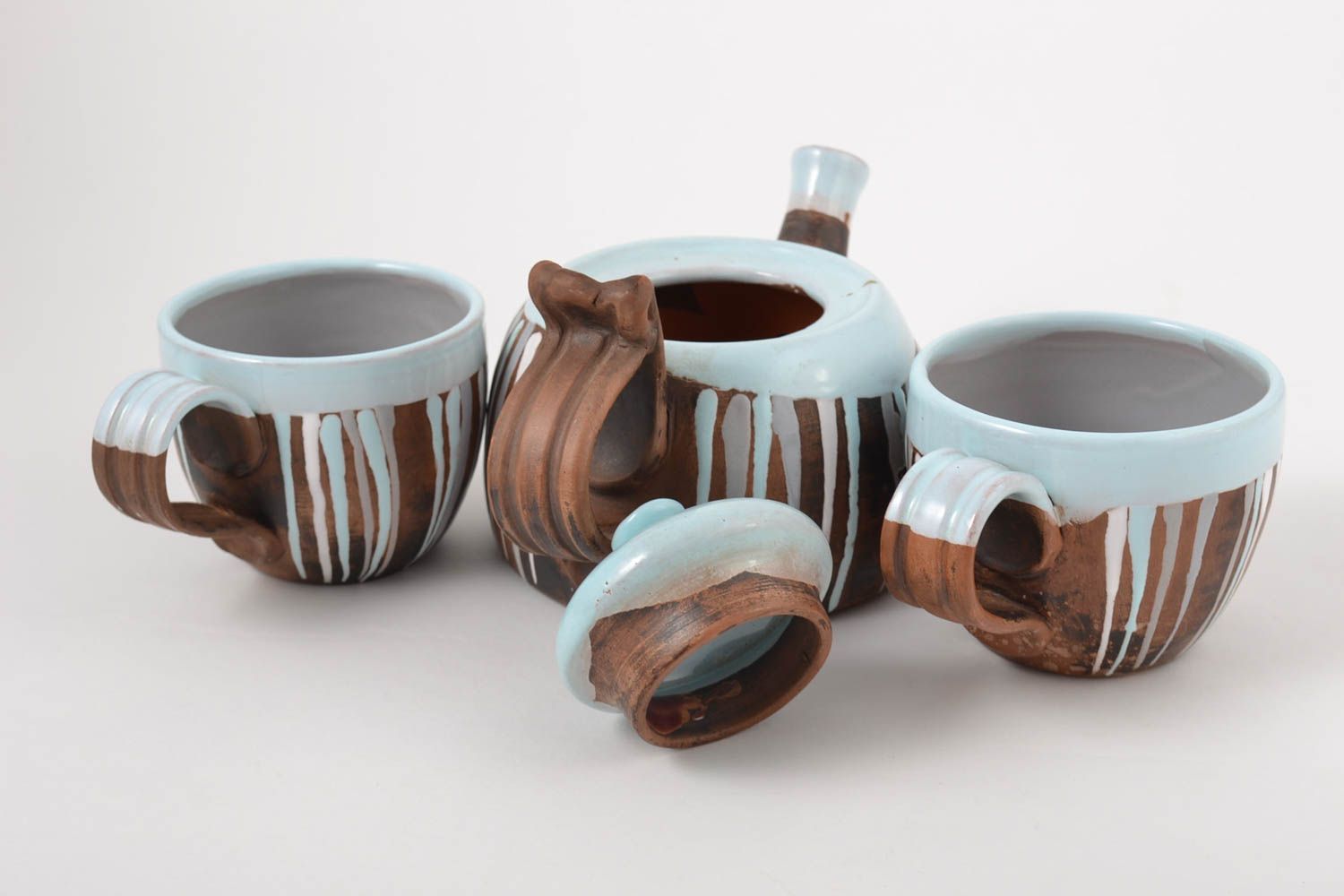 Unusual handmade ceramic teapot 2 ceramic cups tea set table setting ideas photo 4
