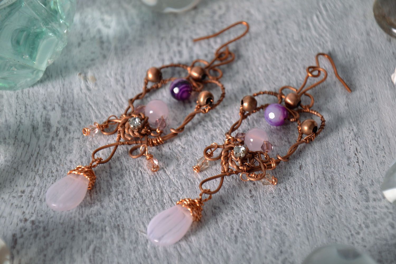 Long earrings with natural stones photo 1