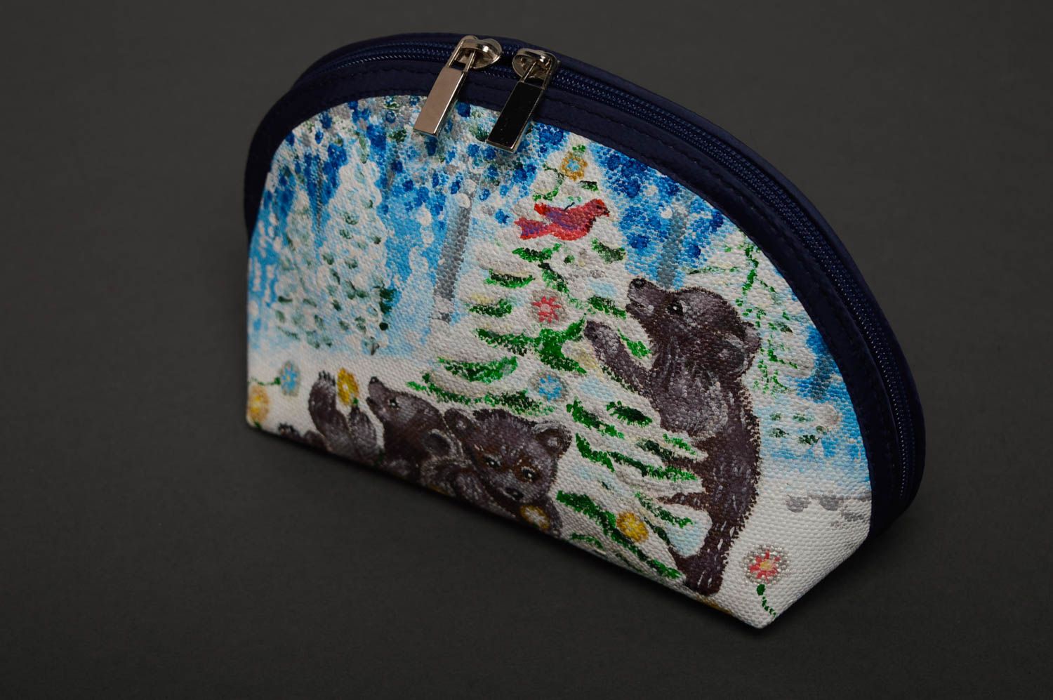 Denim cosmetic bag painted with acrylics Christmas Bears photo 5