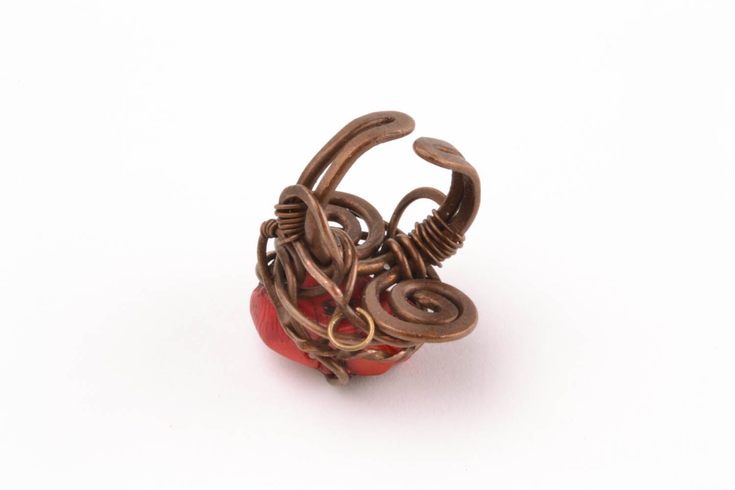 Copper seal ring with coral photo 4