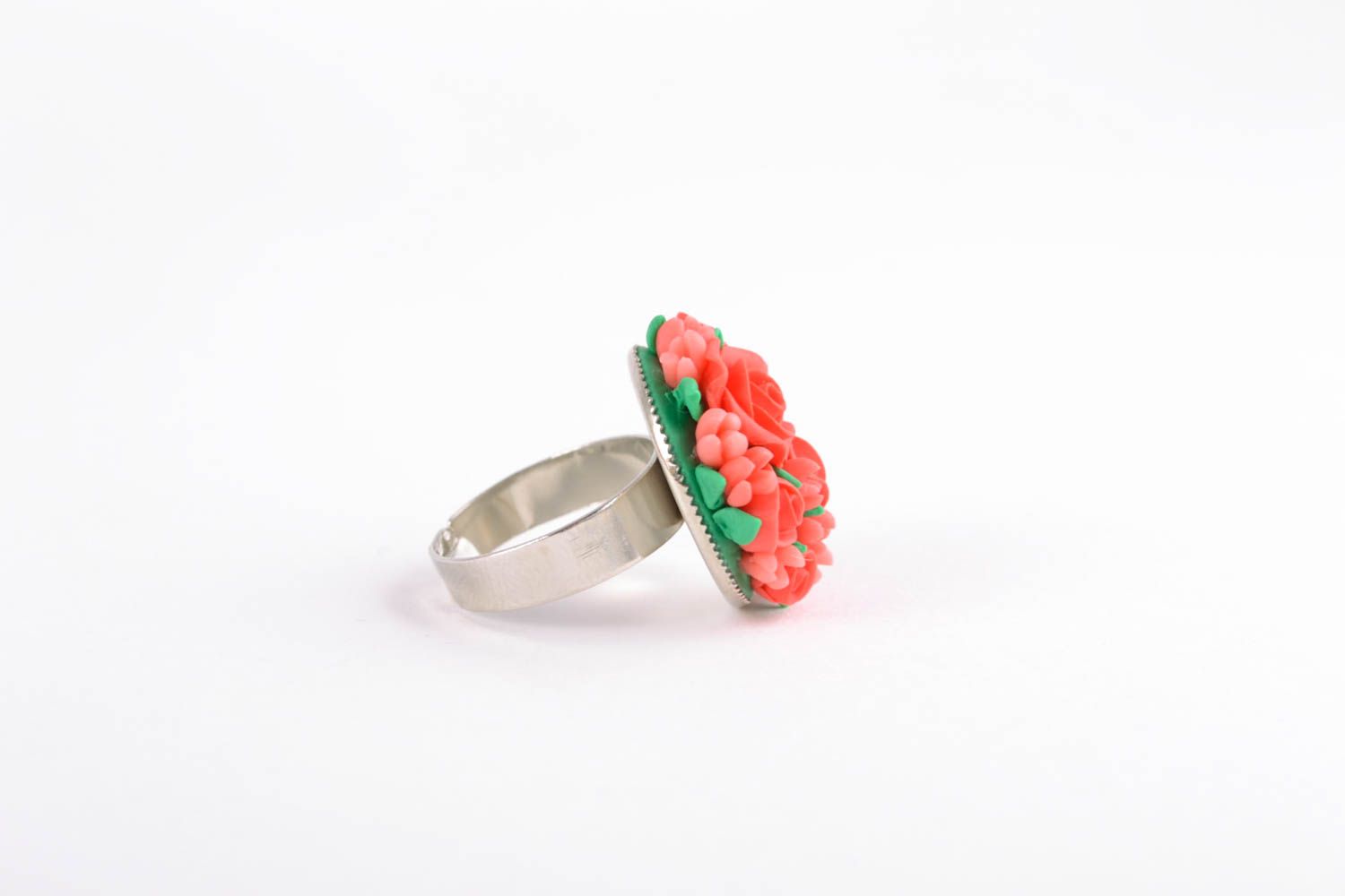 Кольцо с цветами из полимерной глины ручная работа  фото 4