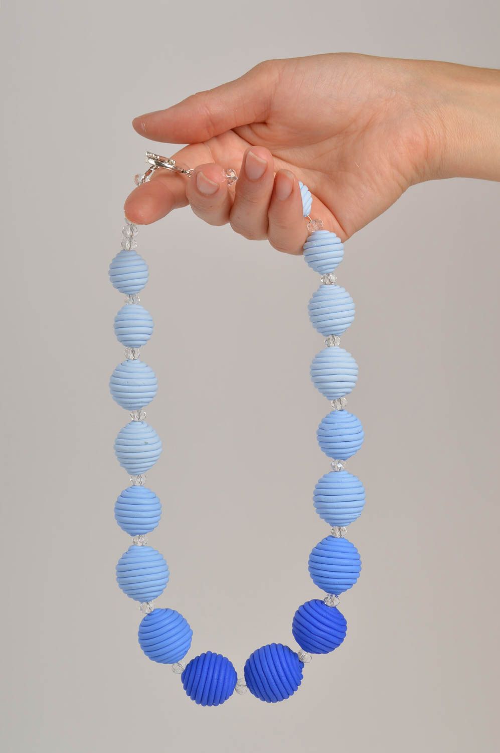 Collier boules bleues Bijou fait main en pâte polymère long Cadeau femme photo 2