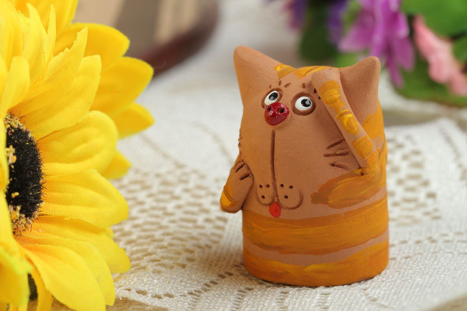 Handmade Keramik Katze Dekoideen Wohnzimmer Kinder Geschenk originell klein foto 1