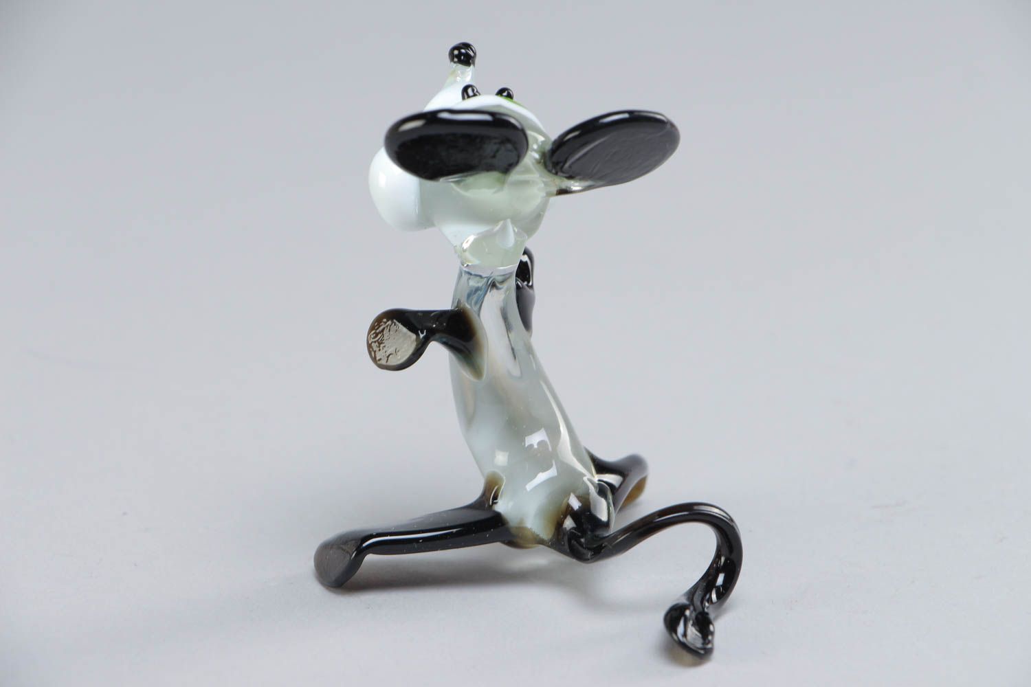 Handmade collectible miniature lampwork glass animal figurine of colorful mouse photo 4