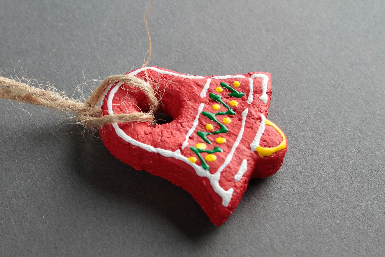 Petite cloche faite main Suspension décorative rouge en pâte à sel Déco maison photo 5