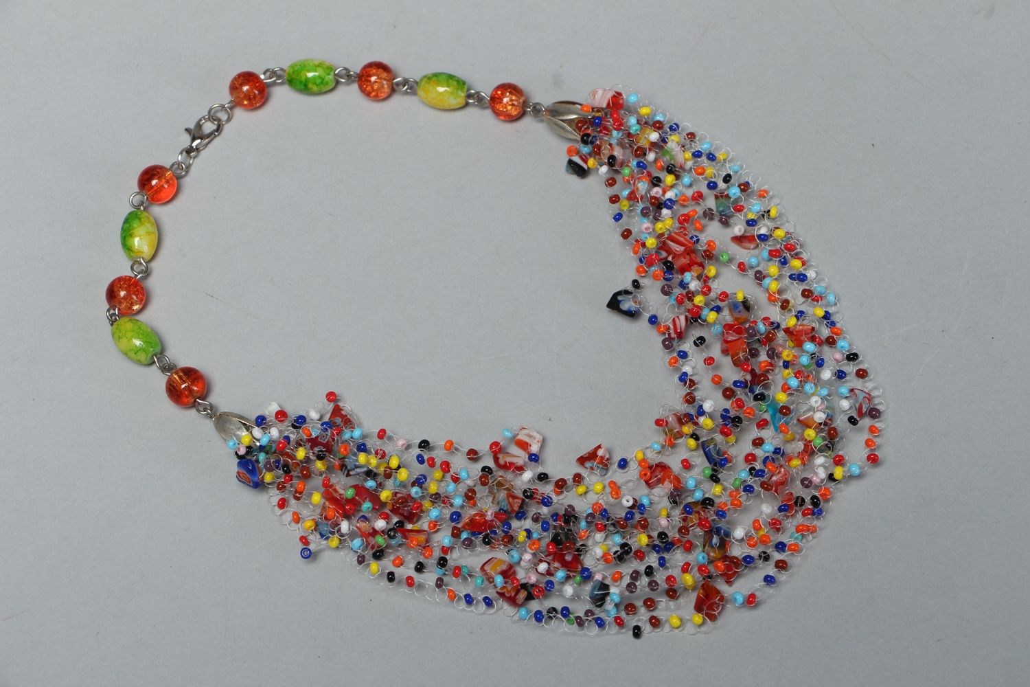 Collier en perles de rocaille et verre de Murano multicolore fait main photo 1