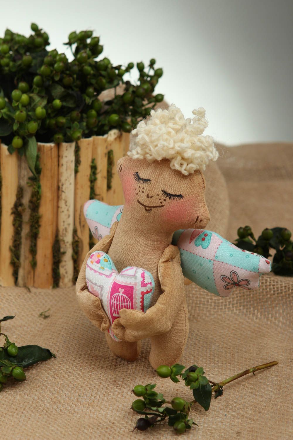 Handmade angel handmade toy soft angel toy linen angel toy with smell of coffee  photo 1