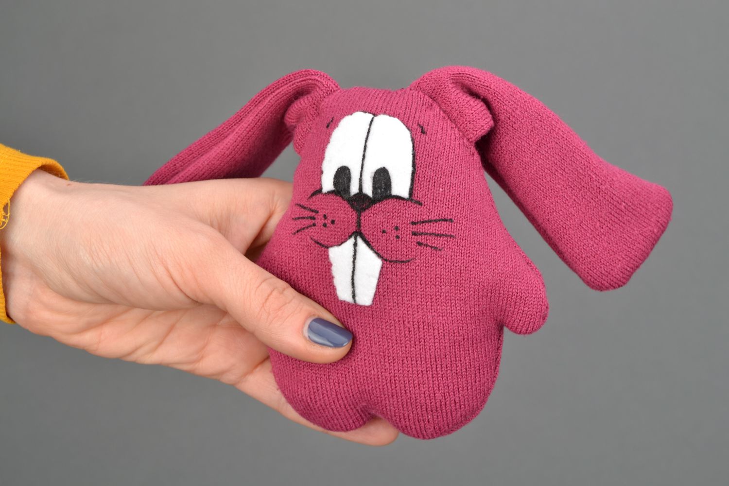 Мягкая игрушка заяц розовая из ткани  фото 2