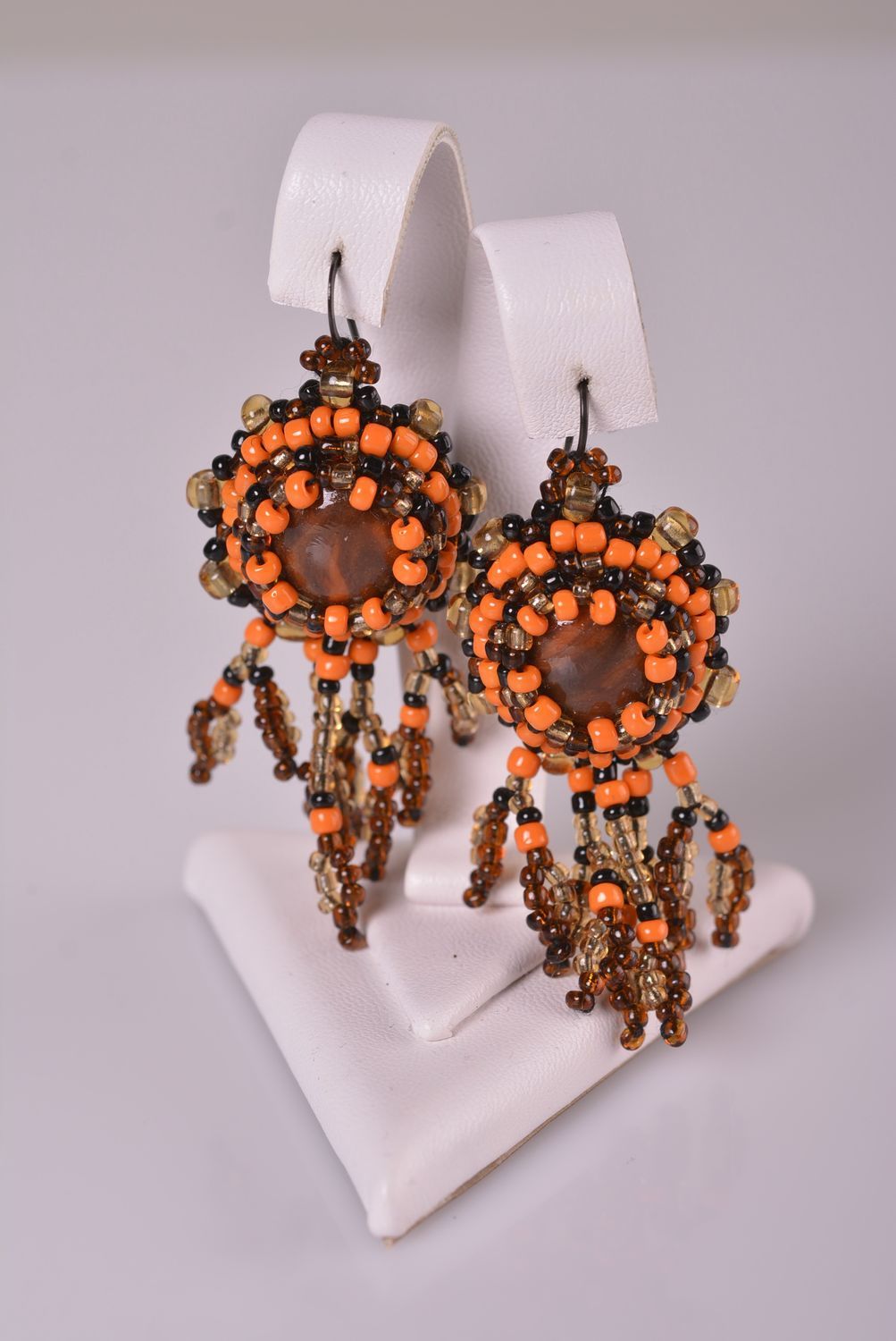 Seed bead earrings handmade long earrings seed bead jewelry stylish accessories photo 1
