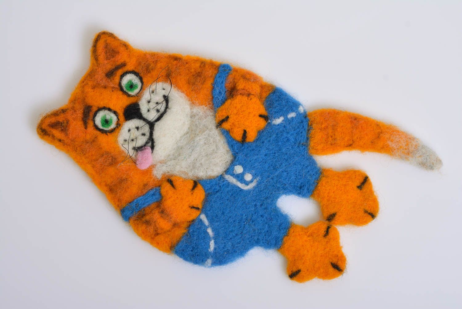 Handmade funny soft toy fridge magnet felted of natural wool orange cat photo 1