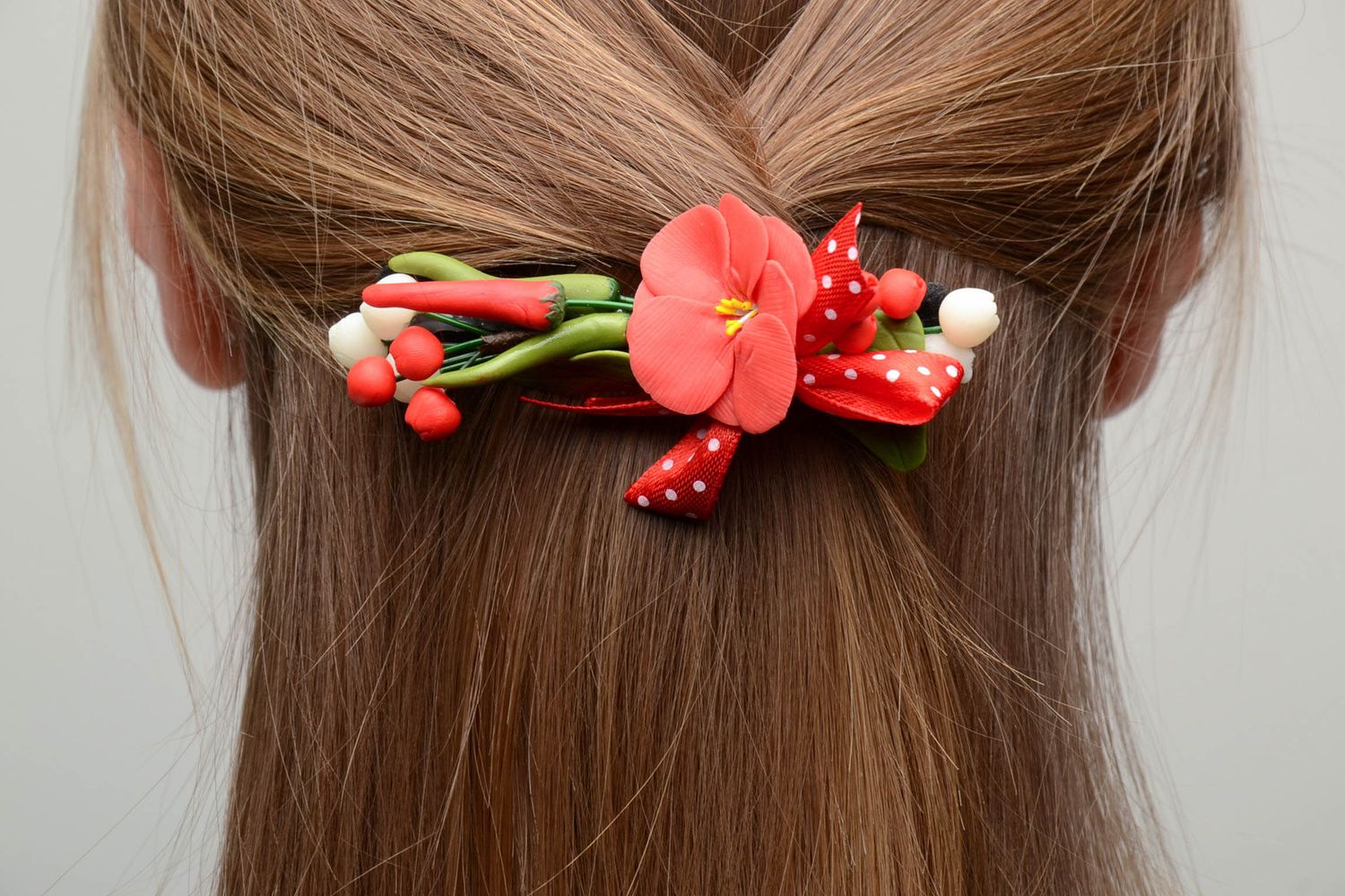 Polymer Haarspange mit Blumen in Rot foto 5