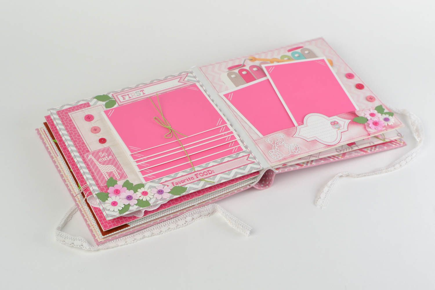 Pink handmade scrapbooking photo album with soft cover for girl photo 4