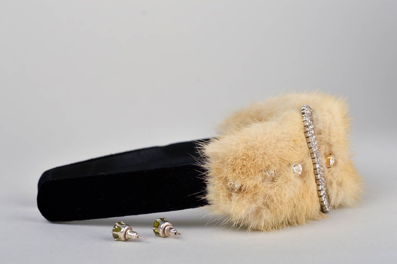 Women accessories handwork fur headband stud earrings designer fashion gift idea photo 2