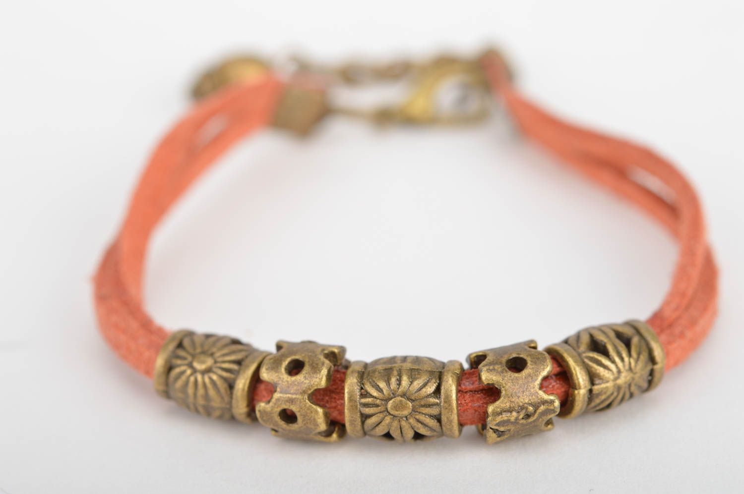 Handmade stylish suede cord wrist women's bracelet with metal charm casual  photo 2