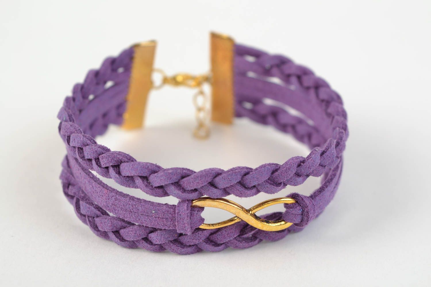 Violet woven suede cord bracelet with infinity sign handmade accessory photo 3