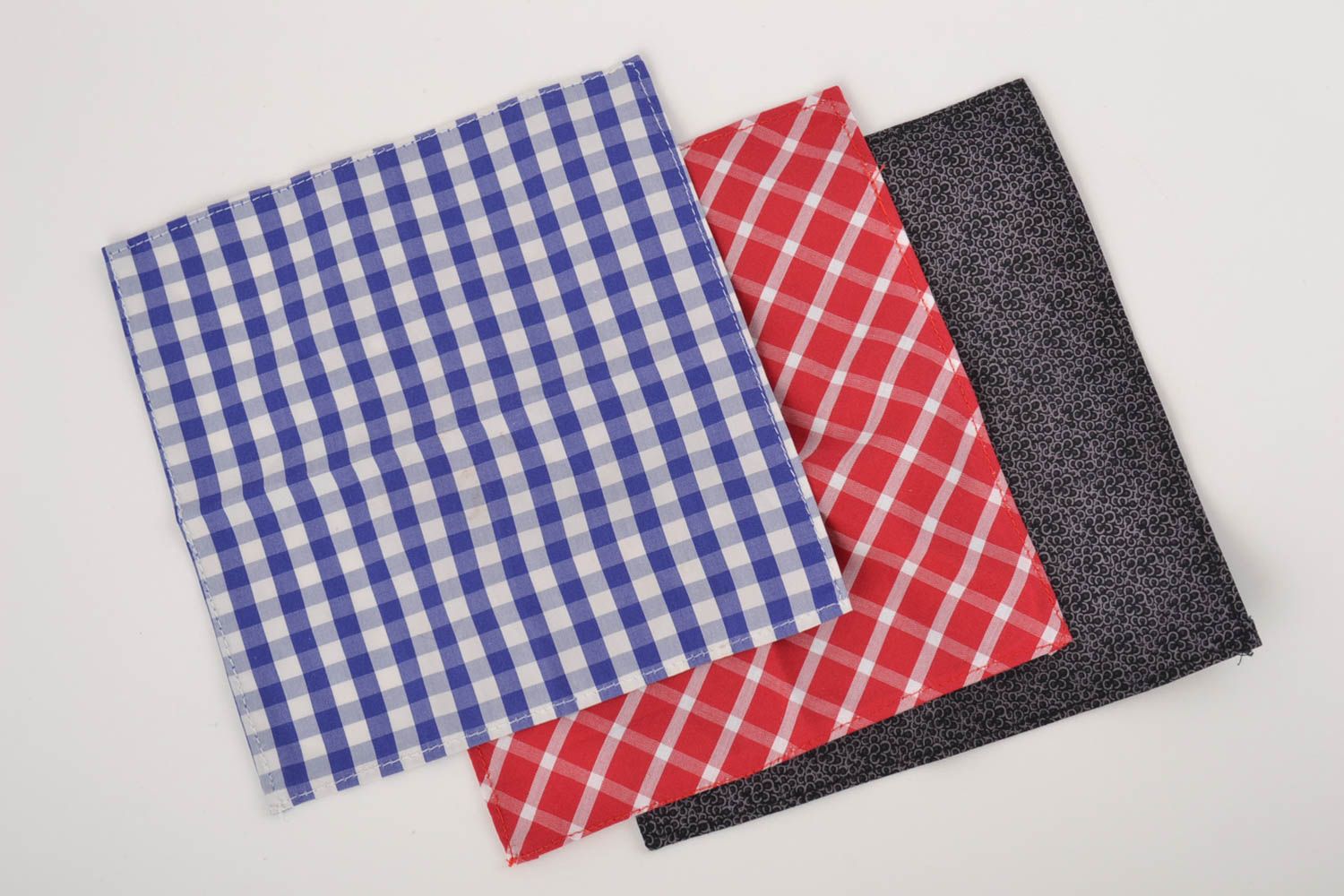 Set of 3 handmade colorful cotton handkerchiefs for suit pocket photo 3