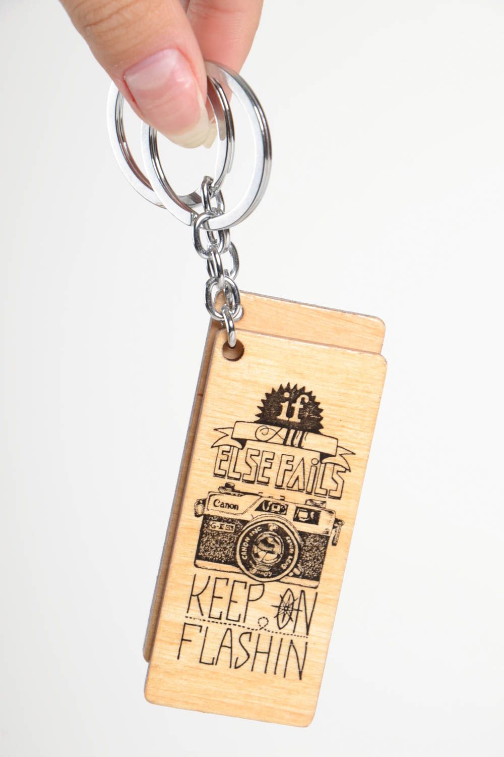 Porte-clés en bois faits main originaux 2 pièces serviettage Accessoires design photo 5