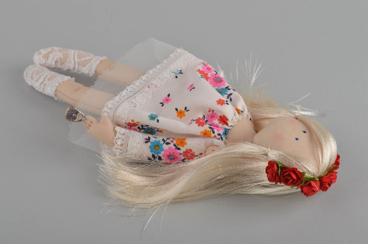 Игрушка ручной работы текстильная кукла декор для дома цветочная красивая фото 5