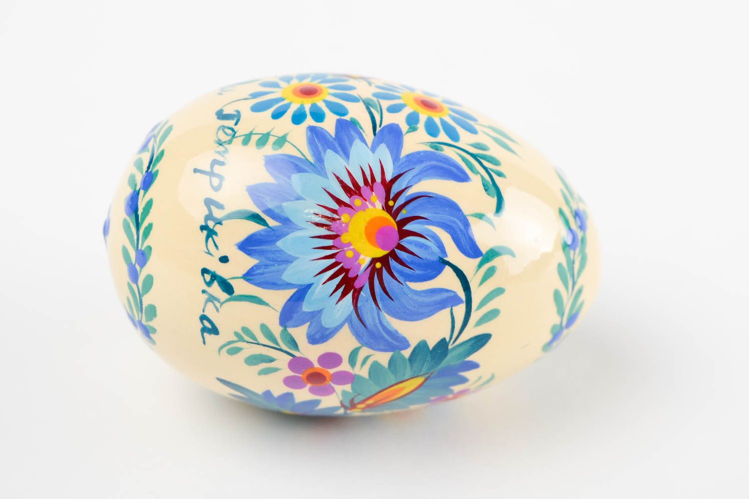 Деревянное яйцо хенд мейд пасхальное яйцо с цветами пасхальный декор светлый фото 3