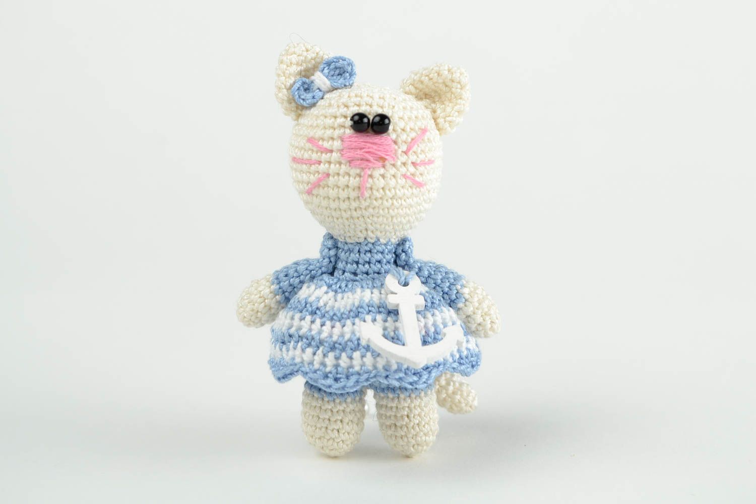 Handmade gehäkeltes Kuscheltier Spielzeug Katze Designer Geschenk in Blau foto 3