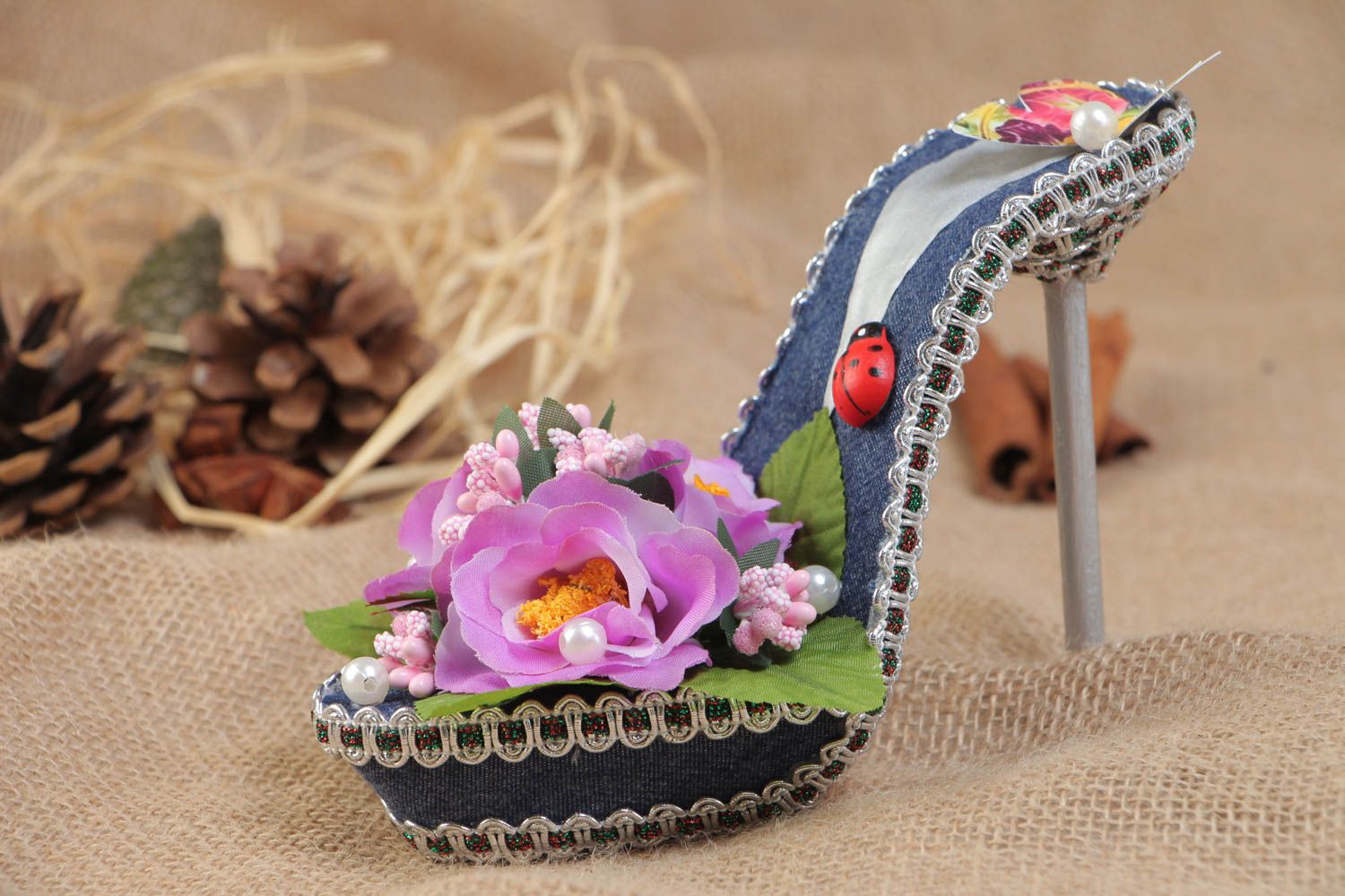Decorative handmade shoe with flowers home interior decor colored topiary  photo 1