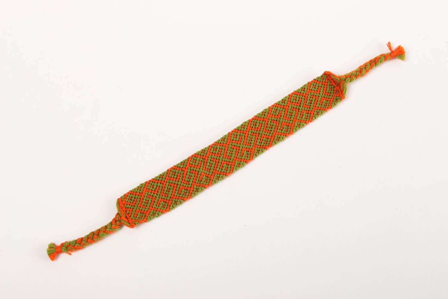 Bracelet textile Bijou fait main large tressé fils orange-vert Cadeau pour femme photo 2