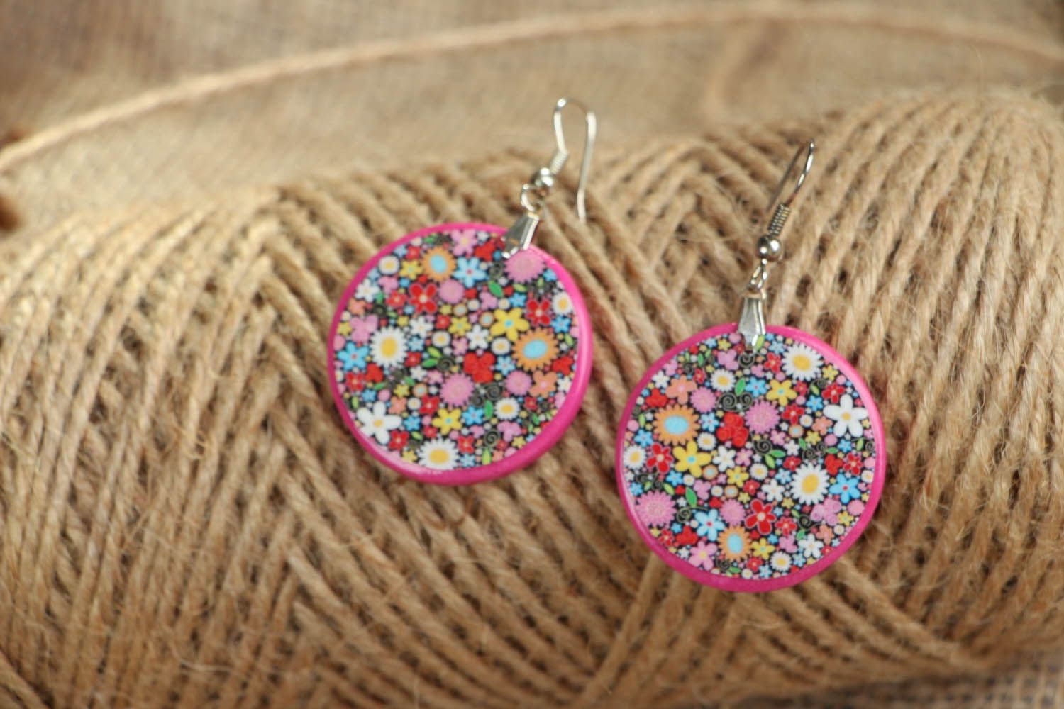 Bright earrings made of polymer clay photo 3