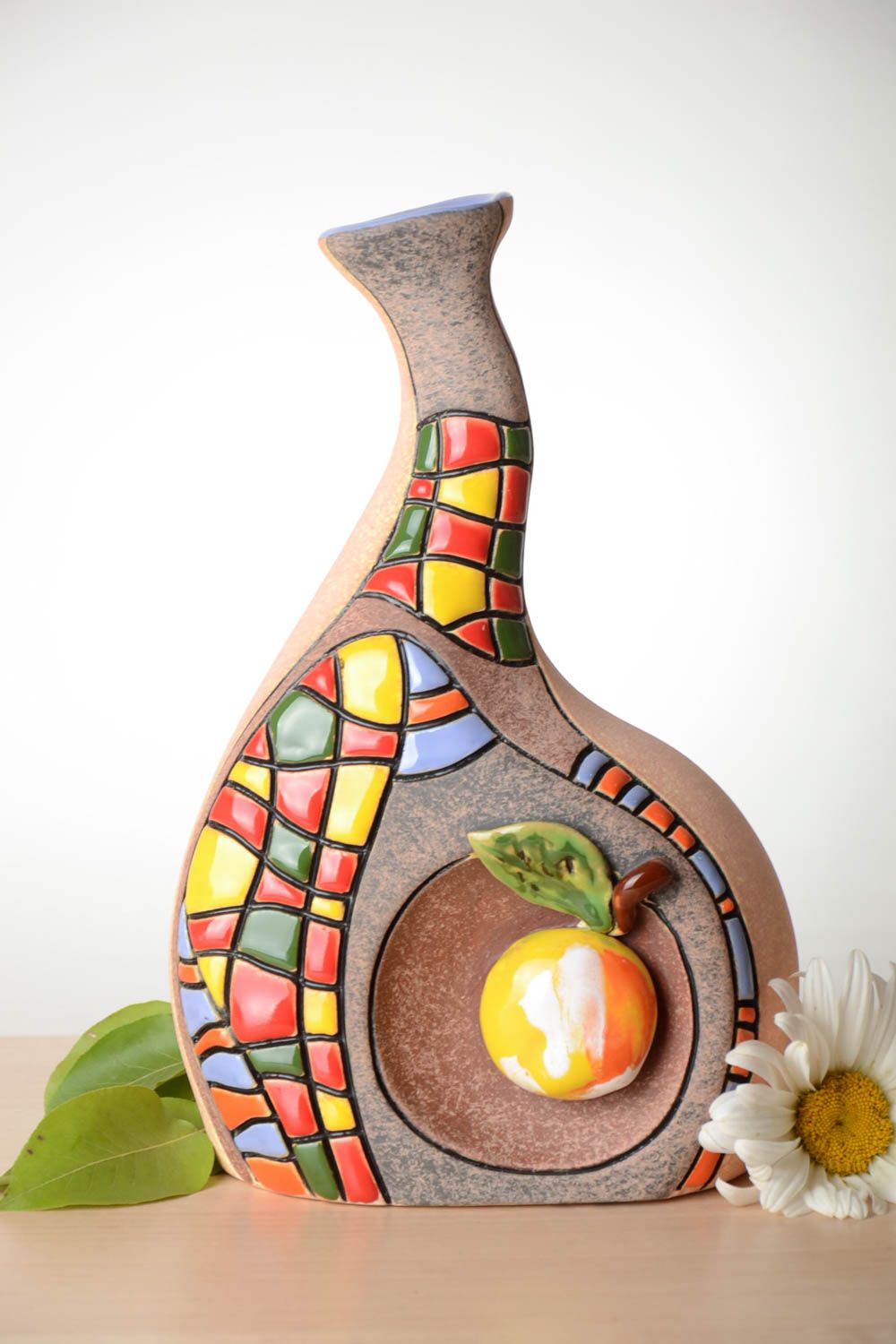 Vase à fleurs céramique Vase fait main à motifs avec pomme Cadeau femme 1.5 l photo 1