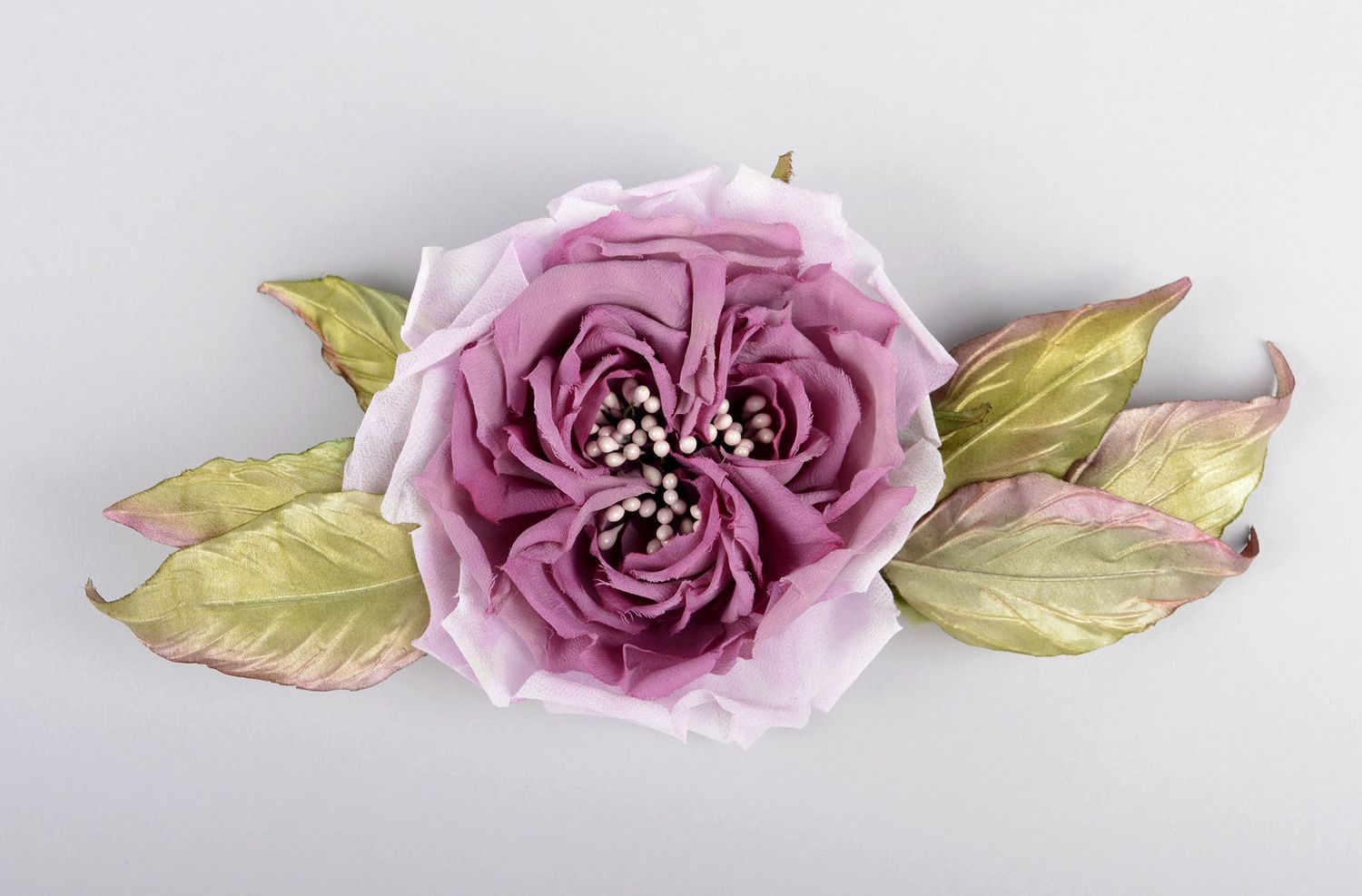 Grosse Broche fleur faite main violette en soie naturelle Cadeau pour femme photo 3