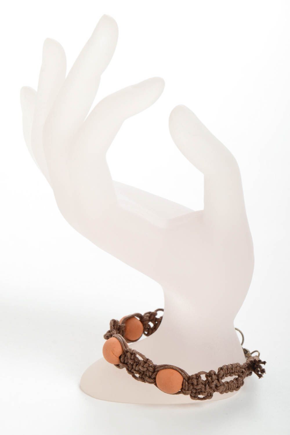 Bracelet céramique Bijoux fait main avec cordon ciré brun Accessoire femme photo 3