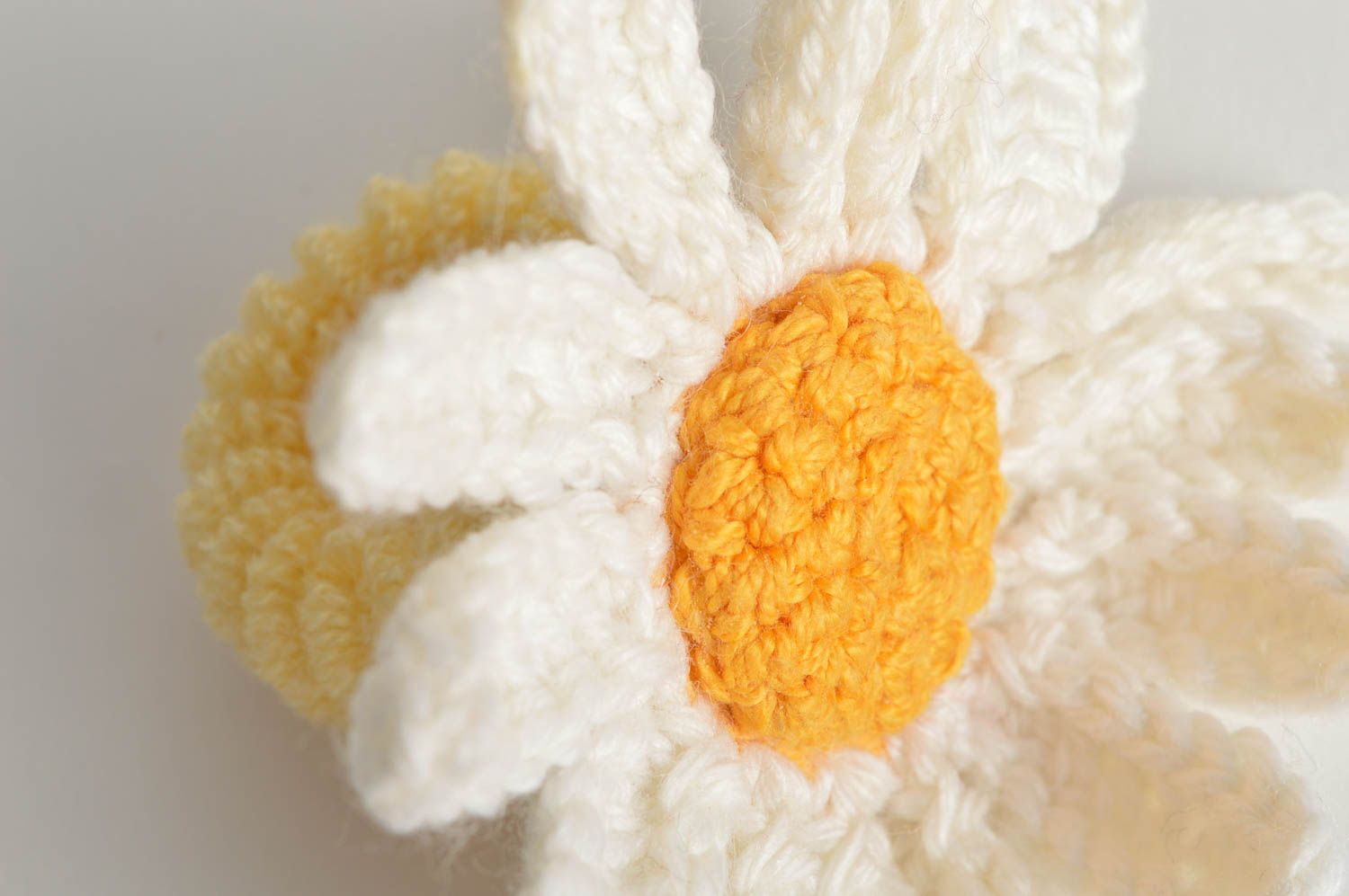 Unusual beautiful children's large crochet flower hair tie Camomile photo 5